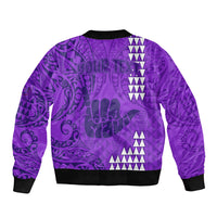 Personalised Strong Maui Bomber Jacket Good Living Hawaii with Shaka Sign Kakau Tribal Purple LT9 - Wonder Print Shop