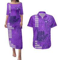 Personalised Strong Maui Couples Matching Puletasi Dress and Hawaiian Shirt Good Living Hawaii with Shaka Sign Kakau Tribal Purple LT9 - Wonder Print Shop