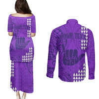 Personalised Strong Maui Couples Matching Puletasi Dress and Long Sleeve Button Shirts Good Living Hawaii with Shaka Sign Kakau Tribal Purple LT9 - Wonder Print Shop