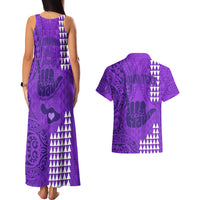 Personalised Strong Maui Couples Matching Tank Maxi Dress and Hawaiian Shirt Good Living Hawaii with Shaka Sign Kakau Tribal Purple LT9 - Wonder Print Shop