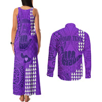 Personalised Strong Maui Couples Matching Tank Maxi Dress and Long Sleeve Button Shirts Good Living Hawaii with Shaka Sign Kakau Tribal Purple LT9 - Wonder Print Shop