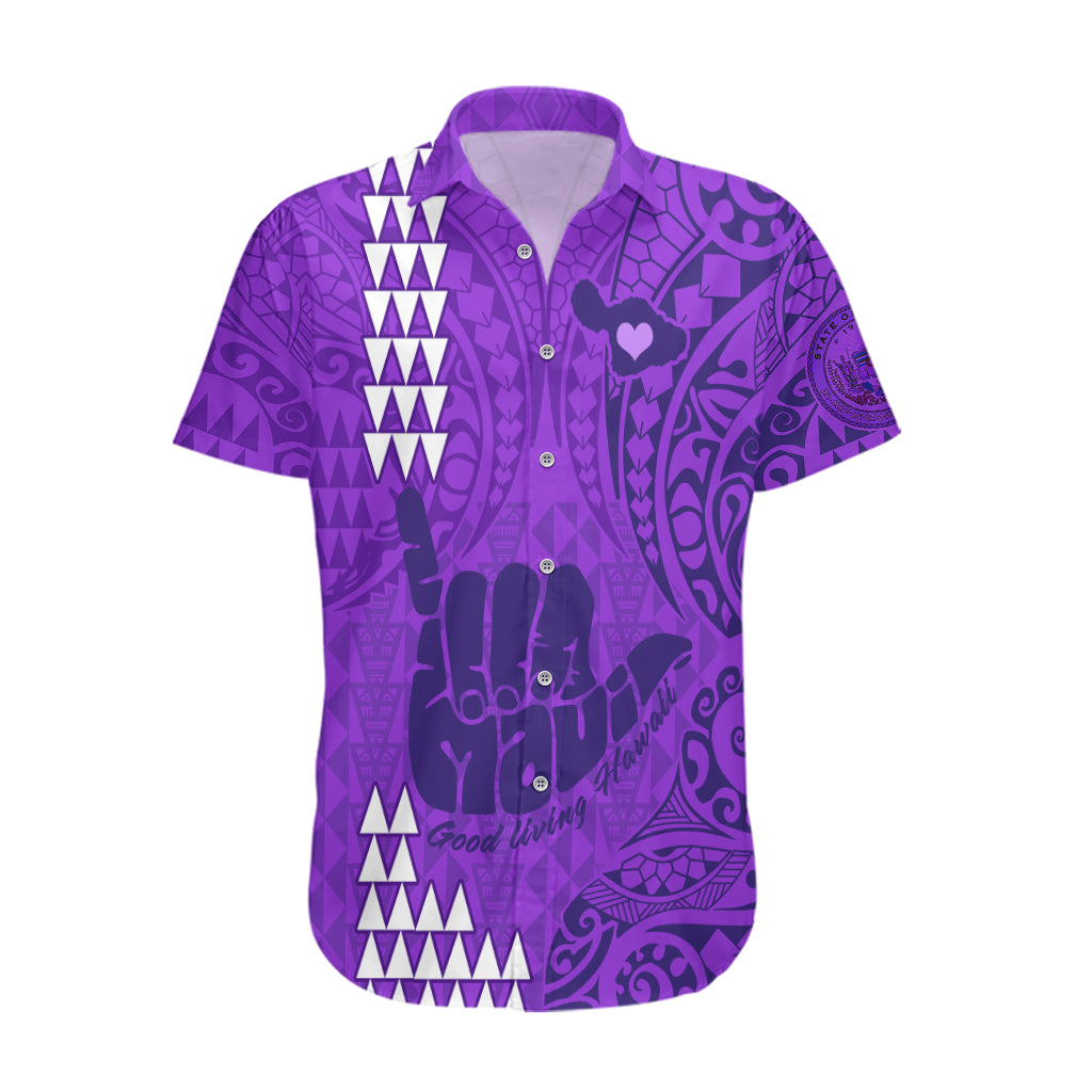 Personalised Strong Maui Hawaiian Shirt Good Living Hawaii with Shaka Sign Kakau Tribal Purple - Wonder Print Shop