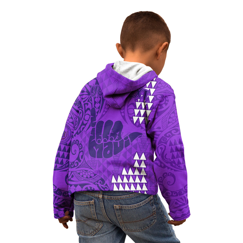 Personalised Strong Maui Kid Hoodie Good Living Hawaii with Shaka Sign Kakau Tribal Purple - Wonder Print Shop