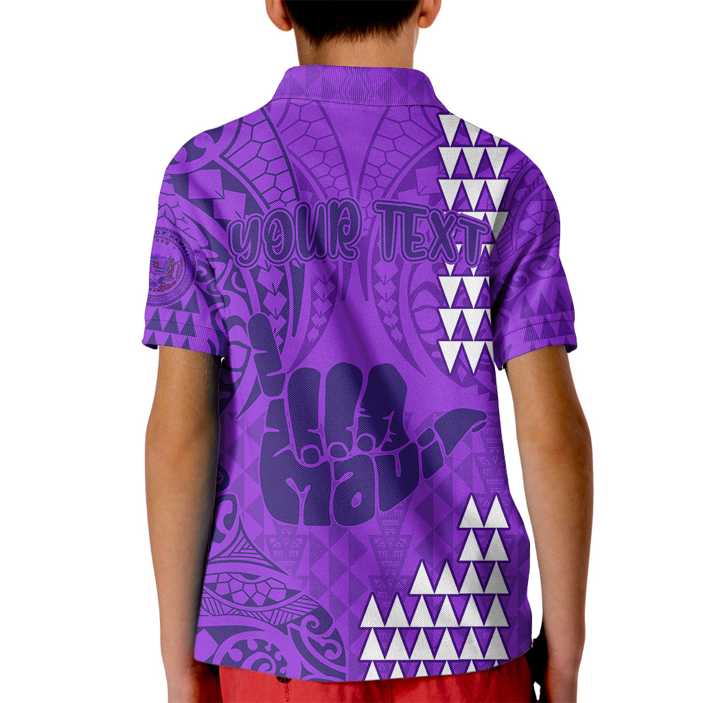 Personalised Strong Maui Kid Polo Shirt Good Living Hawaii with Shaka Sign Kakau Tribal Purple - Wonder Print Shop