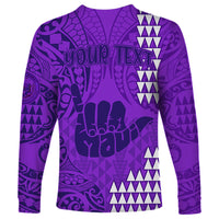 Personalised Strong Maui Long Sleeve Shirt Good Living Hawaii with Shaka Sign Kakau Tribal Purple - Wonder Print Shop