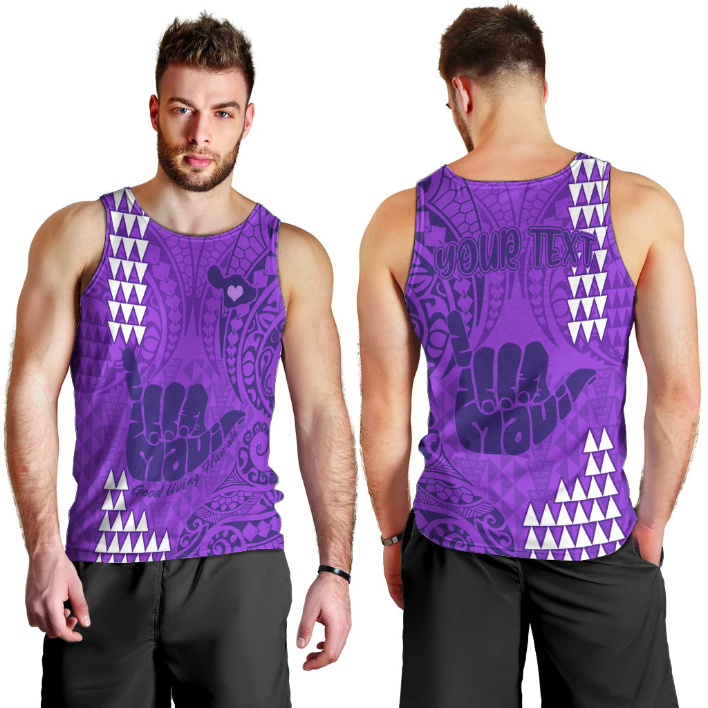 personalised-strong-maui-men-tank-top-good-living-hawaii-with-shaka-sign-kakau-tribal-purple
