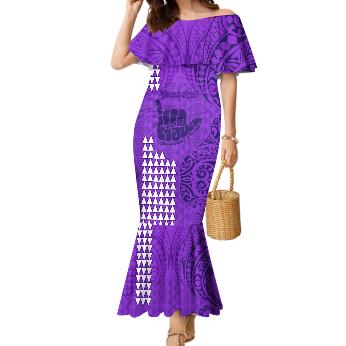 Personalised Strong Maui Mermaid Dress Good Living Hawaii with Shaka Sign Kakau Tribal Purple - Wonder Print Shop