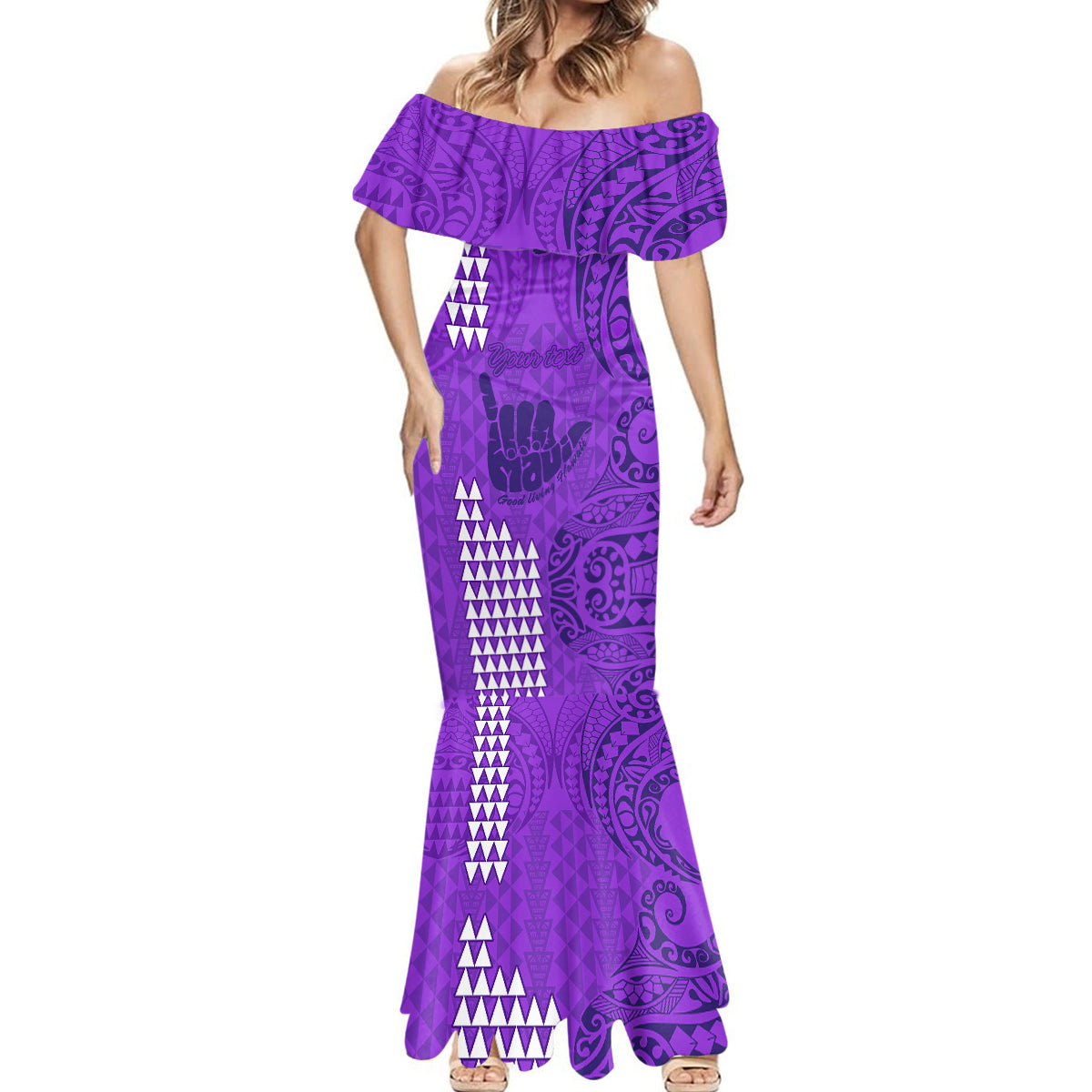Personalised Strong Maui Mermaid Dress Good Living Hawaii with Shaka Sign Kakau Tribal Purple - Wonder Print Shop