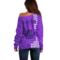 Personalised Strong Maui Off Shoulder Sweater Good Living Hawaii with Shaka Sign Kakau Tribal Purple - Wonder Print Shop