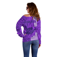 Personalised Strong Maui Off Shoulder Sweater Good Living Hawaii with Shaka Sign Kakau Tribal Purple - Wonder Print Shop