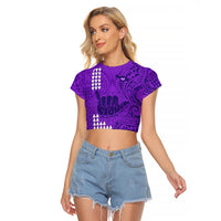Personalised Strong Maui Raglan Cropped T Shirt Good Living Hawaii with Shaka Sign Kakau Tribal Purple - Wonder Print Shop