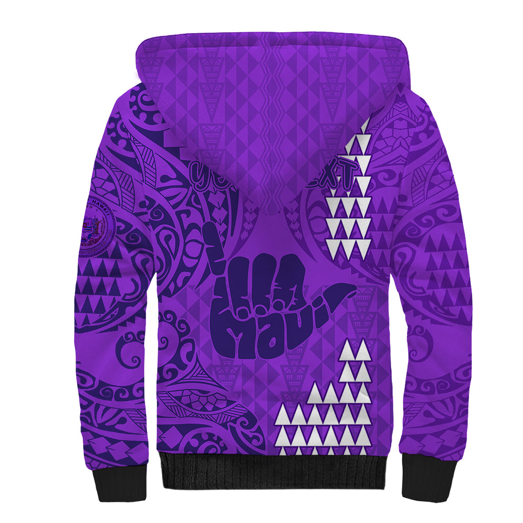 Personalised Strong Maui Sherpa Hoodie Good Living Hawaii with Shaka Sign Kakau Tribal Purple - Wonder Print Shop