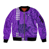 Personalised Strong Maui Sleeve Zip Bomber Jacket Good Living Hawaii with Shaka Sign Kakau Tribal Purple - Wonder Print Shop
