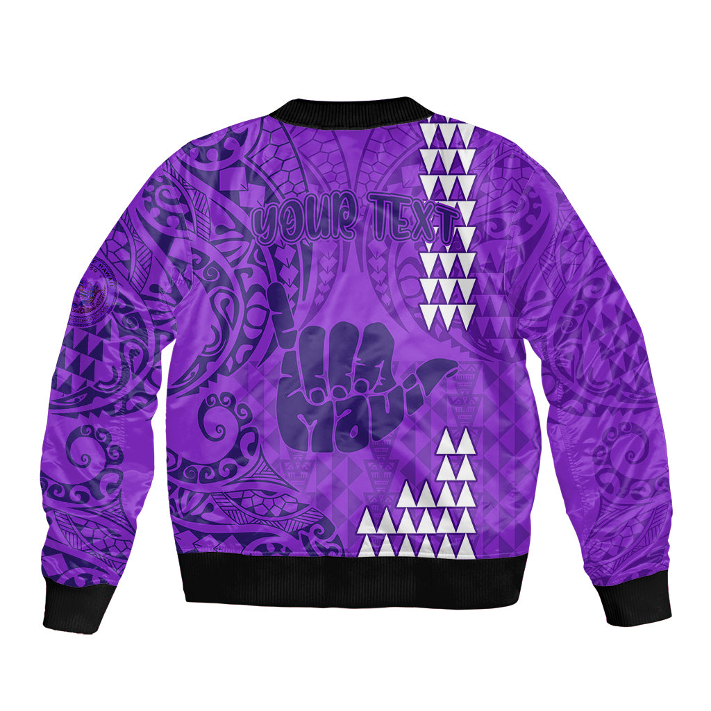 Personalised Strong Maui Sleeve Zip Bomber Jacket Good Living Hawaii with Shaka Sign Kakau Tribal Purple - Wonder Print Shop