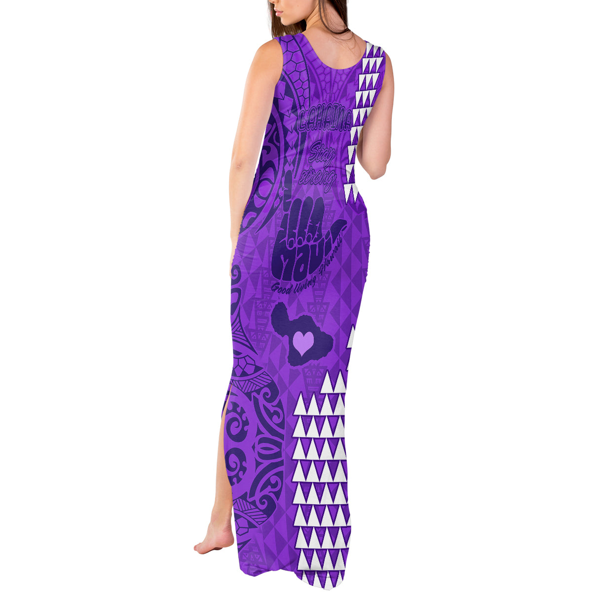 Personalised Strong Maui Tank Maxi Dress Good Living Hawaii with Shaka Sign Kakau Tribal Purple - Wonder Print Shop