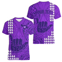 Personalised Strong Maui Women V Neck T Shirt Good Living Hawaii with Shaka Sign Kakau Tribal Purple - Wonder Print Shop