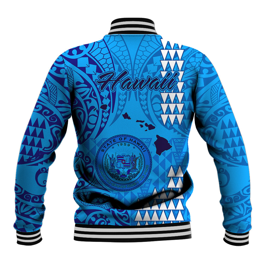 Maui Island Baseball Jacket Kakau Tribal Mixed Polynesian Pattern Blue LT9 - Wonder Print Shop