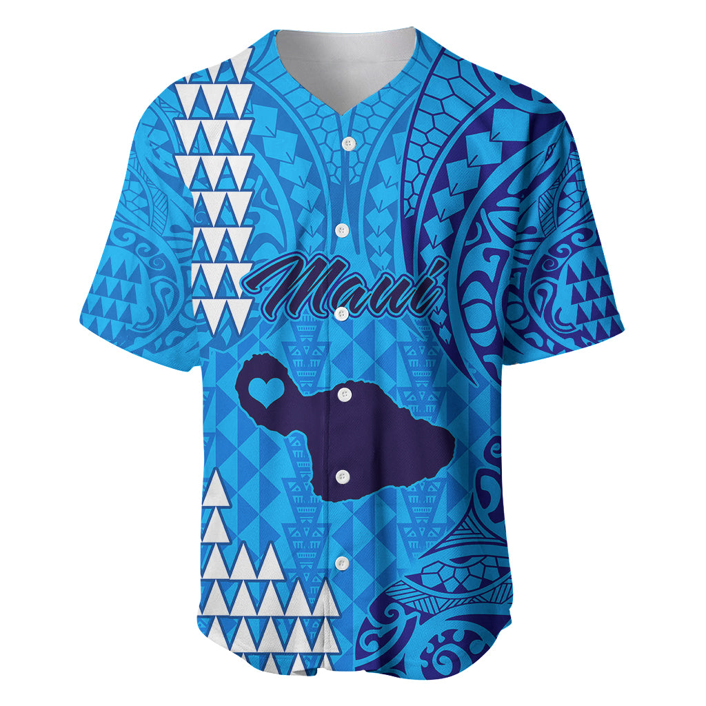 Maui Island Baseball Jersey Kakau Tribal Mixed Polynesian Pattern Blue LT9 - Wonder Print Shop