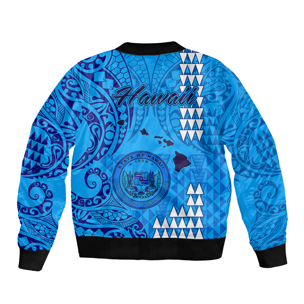 Maui Island Bomber Jacket Kakau Tribal Mixed Polynesian Pattern Blue LT9 - Wonder Print Shop