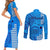 Maui Island Couples Matching Short Sleeve Bodycon Dress and Long Sleeve Button Shirts Kakau Tribal Mixed Polynesian Pattern Blue LT9 - Wonder Print Shop