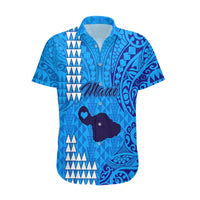 Maui Island Hawaiian Shirt Kakau Tribal Mixed Polynesian Pattern Blue - Wonder Print Shop