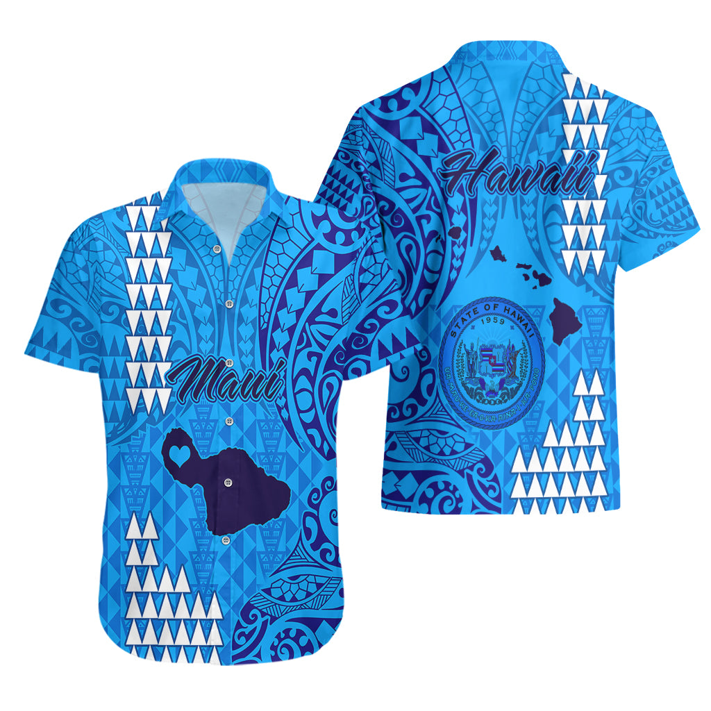 Maui Island Hawaiian Shirt Kakau Tribal Mixed Polynesian Pattern Blue - Wonder Print Shop