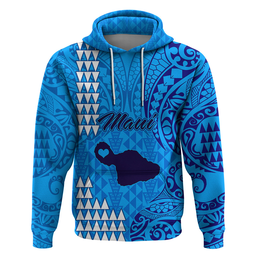 Maui Island Hoodie Kakau Tribal Mixed Polynesian Pattern Blue - Wonder Print Shop