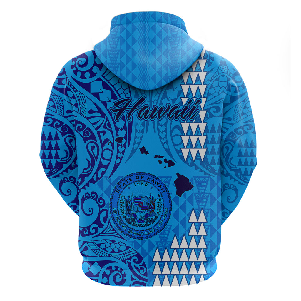 Maui Island Hoodie Kakau Tribal Mixed Polynesian Pattern Blue - Wonder Print Shop