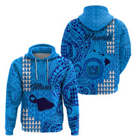 Maui Island Hoodie Kakau Tribal Mixed Polynesian Pattern Blue - Wonder Print Shop