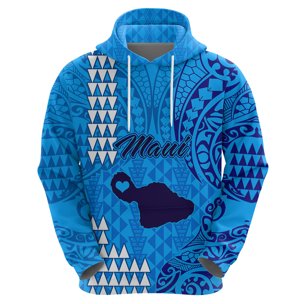 Maui Island Hoodie Kakau Tribal Mixed Polynesian Pattern Blue - Wonder Print Shop