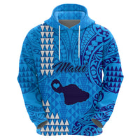 Maui Island Hoodie Kakau Tribal Mixed Polynesian Pattern Blue - Wonder Print Shop