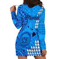 Maui Island Hoodie Dress Kakau Tribal Mixed Polynesian Pattern Blue - Wonder Print Shop