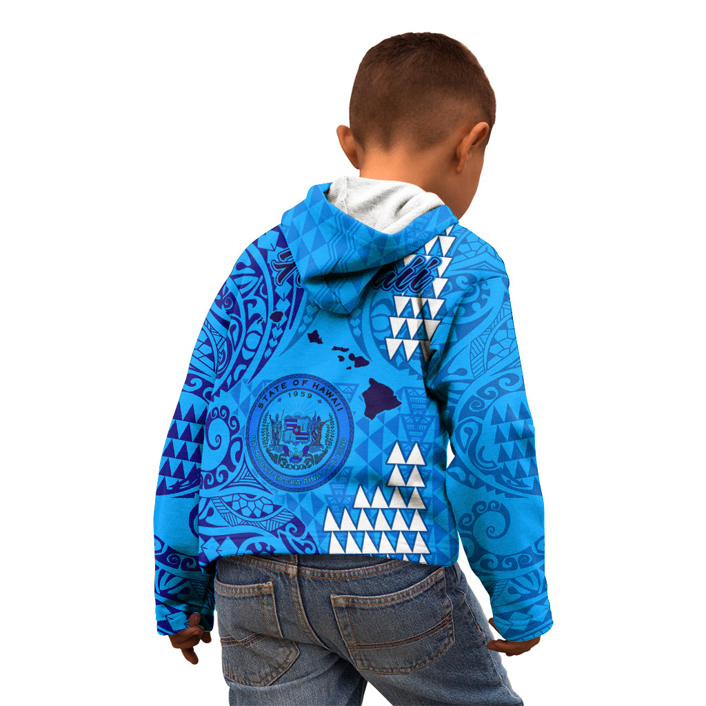 Maui Island Kid Hoodie Kakau Tribal Mixed Polynesian Pattern Blue - Wonder Print Shop