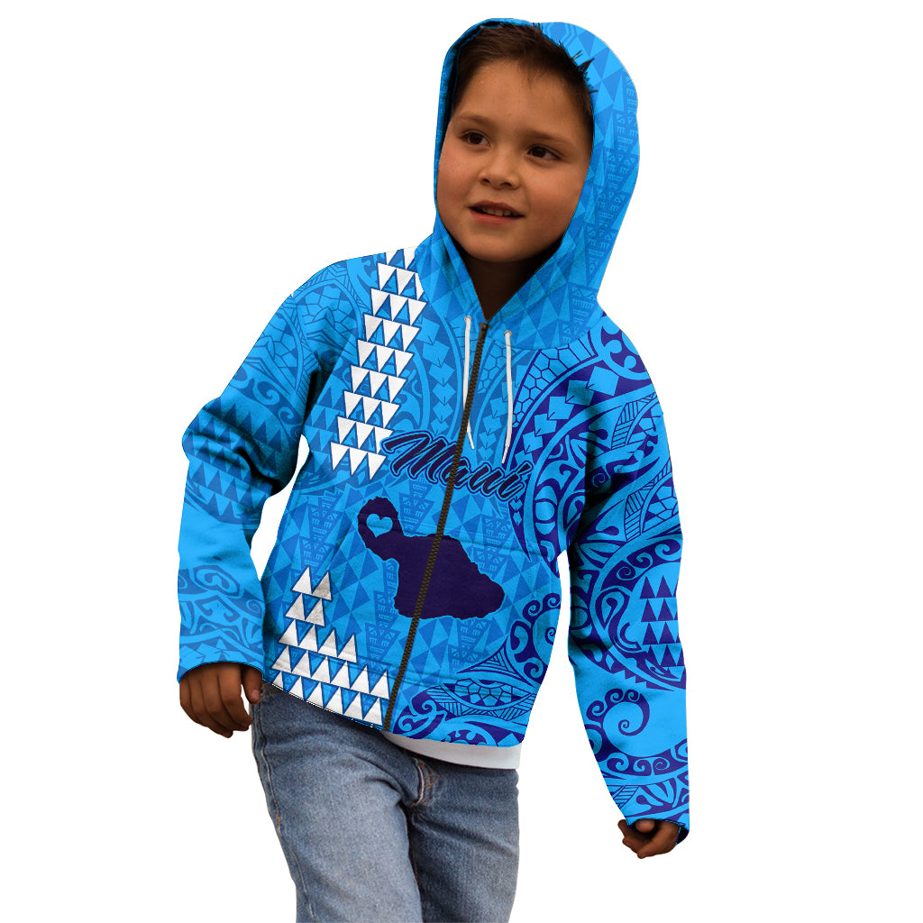 Maui Island Kid Hoodie Kakau Tribal Mixed Polynesian Pattern Blue - Wonder Print Shop