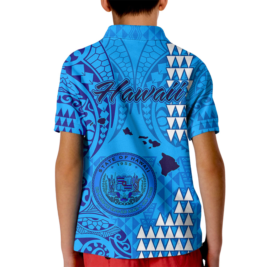 Maui Island Kid Polo Shirt Kakau Tribal Mixed Polynesian Pattern Blue - Wonder Print Shop