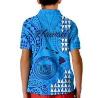 Maui Island Kid Polo Shirt Kakau Tribal Mixed Polynesian Pattern Blue - Wonder Print Shop