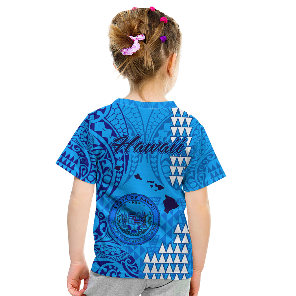 Maui Island Kid T Shirt Kakau Tribal Mixed Polynesian Pattern Blue - Wonder Print Shop
