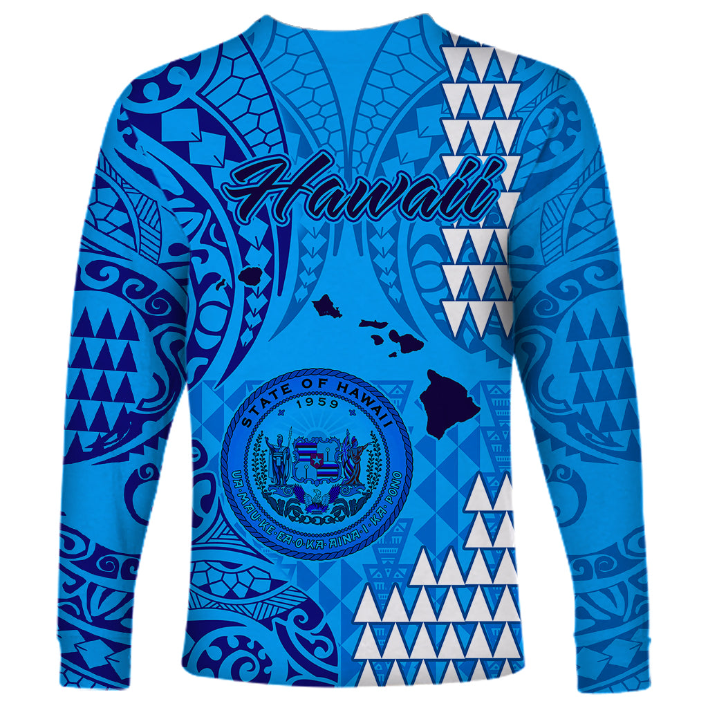 Maui Island Long Sleeve Shirt Kakau Tribal Mixed Polynesian Pattern Blue - Wonder Print Shop