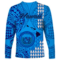 Maui Island Long Sleeve Shirt Kakau Tribal Mixed Polynesian Pattern Blue - Wonder Print Shop