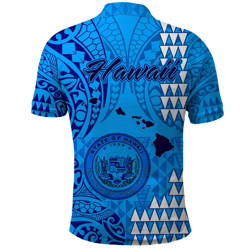 Maui Island Polo Shirt Kakau Tribal Mixed Polynesian Pattern Blue - Wonder Print Shop