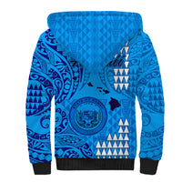 Maui Island Sherpa Hoodie Kakau Tribal Mixed Polynesian Pattern Blue - Wonder Print Shop