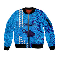 Maui Island Sleeve Zip Bomber Jacket Kakau Tribal Mixed Polynesian Pattern Blue - Wonder Print Shop