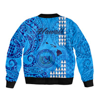 Maui Island Sleeve Zip Bomber Jacket Kakau Tribal Mixed Polynesian Pattern Blue - Wonder Print Shop