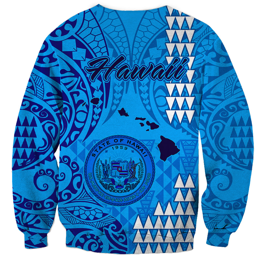 Maui Island Sweatshirt Kakau Tribal Mixed Polynesian Pattern Blue - Wonder Print Shop