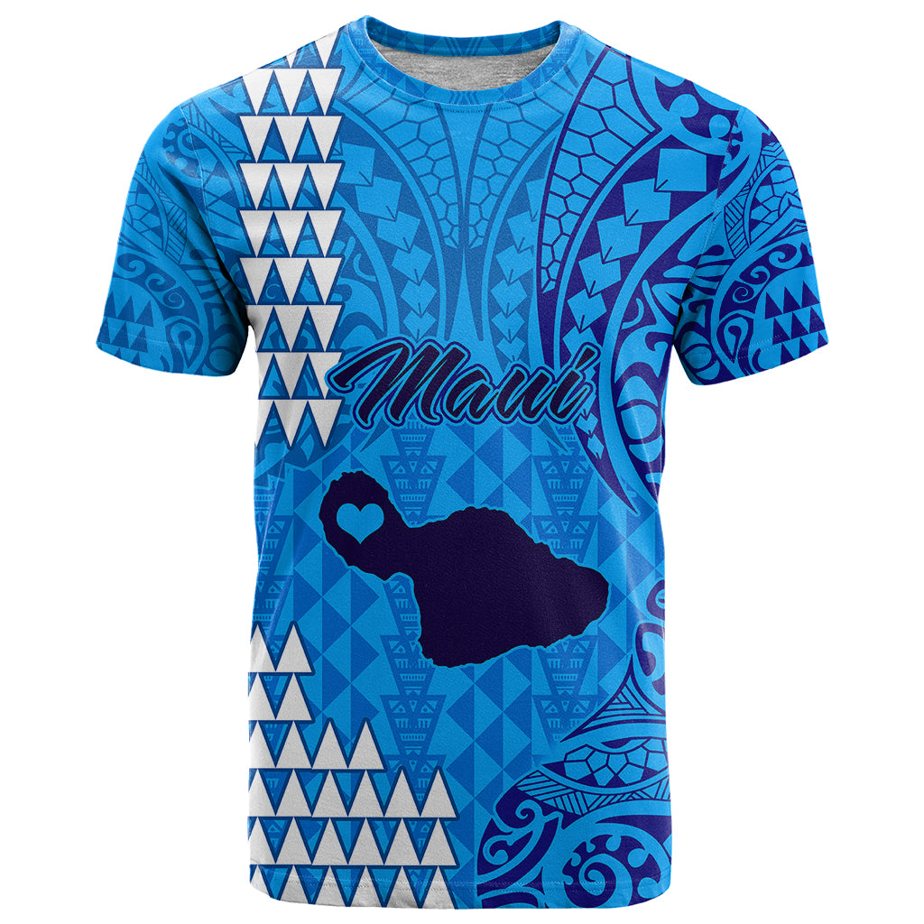 Maui Island T Shirt Kakau Tribal Mixed Polynesian Pattern Blue - Wonder Print Shop