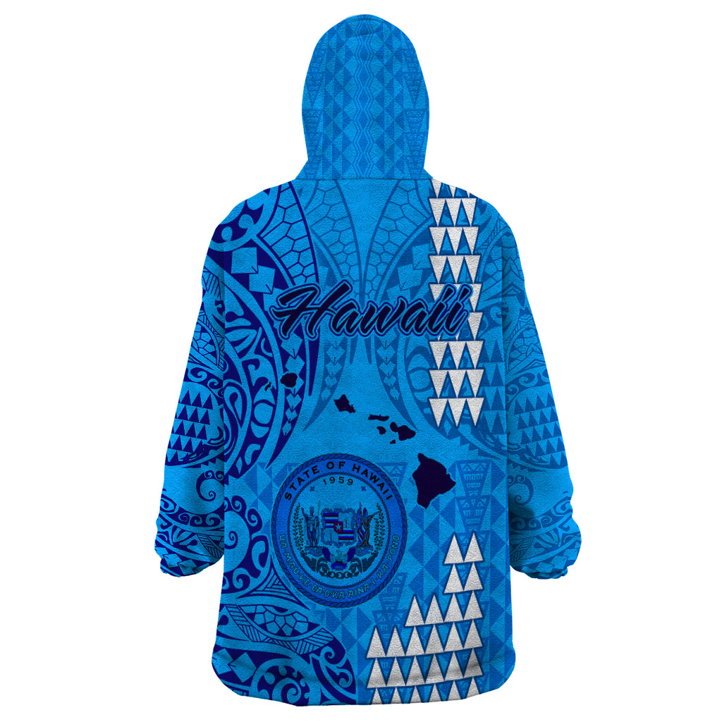 Maui Island Wearable Blanket Hoodie Kakau Tribal Mixed Polynesian Pattern Blue - Wonder Print Shop