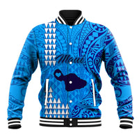 Personalised Maui Island Baseball Jacket Kakau Tribal Mixed Polynesian Pattern Blue LT9 - Wonder Print Shop