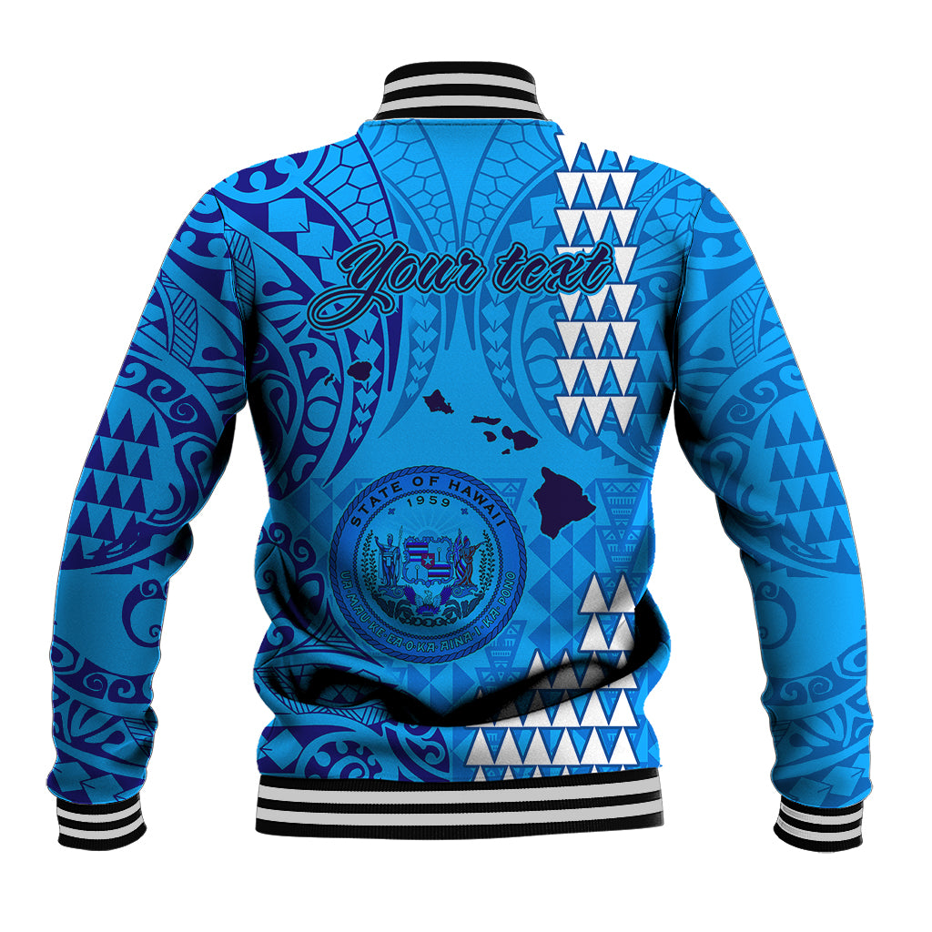 Personalised Maui Island Baseball Jacket Kakau Tribal Mixed Polynesian Pattern Blue LT9 - Wonder Print Shop