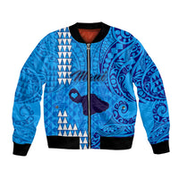Personalised Maui Island Bomber Jacket Kakau Tribal Mixed Polynesian Pattern Blue LT9 - Wonder Print Shop