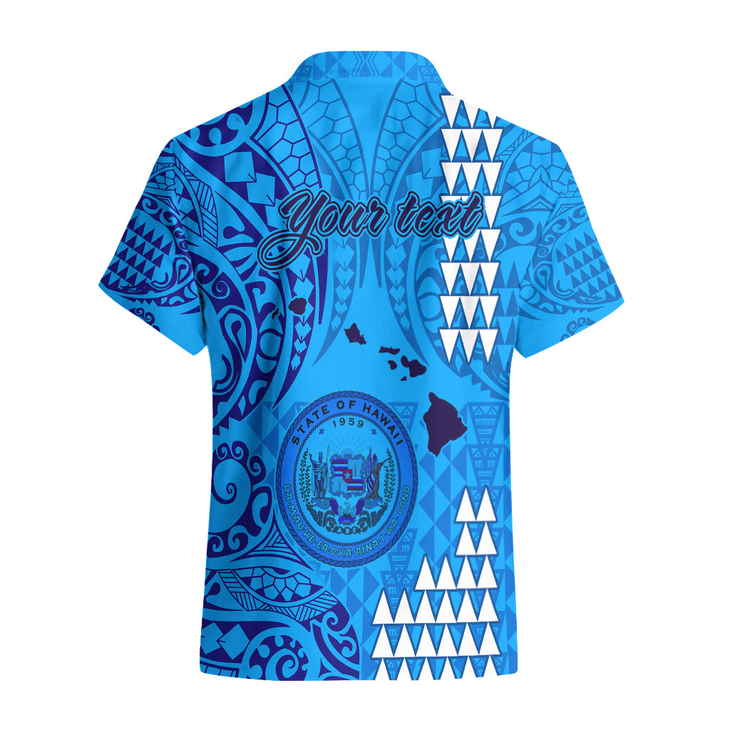 Personalised Maui Island Hawaiian Shirt Kakau Tribal Mixed Polynesian Pattern Blue - Wonder Print Shop